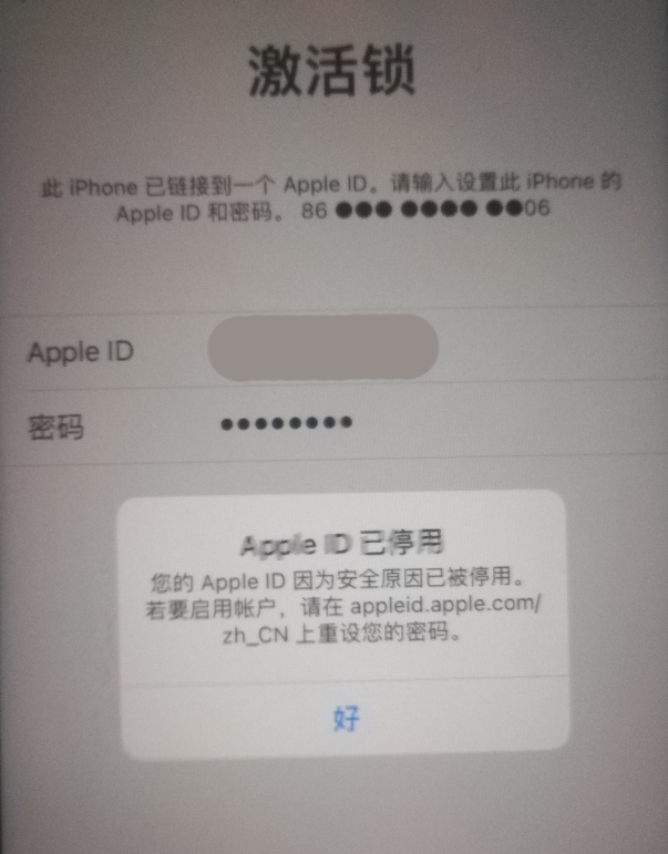 任县苹果手机维修分享iPhone 12 出现提示“Apple ID 已停用”怎么办 